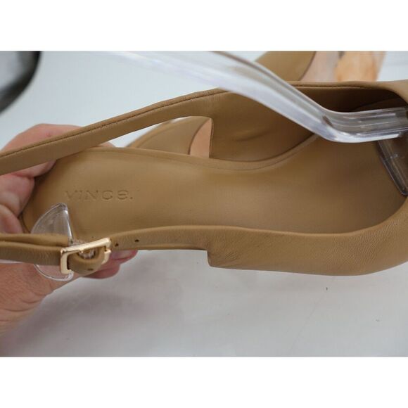 Vince Pandora-B Leather Slingback Pumps Womens 9 M Tan Beige Pointed Kitten Heel - Picture 11 of 11